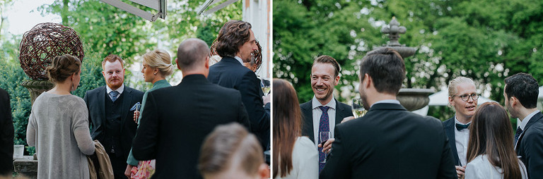 rozmawiający goście podczas wesela w ogrodzie restauracji endorfina foksal 