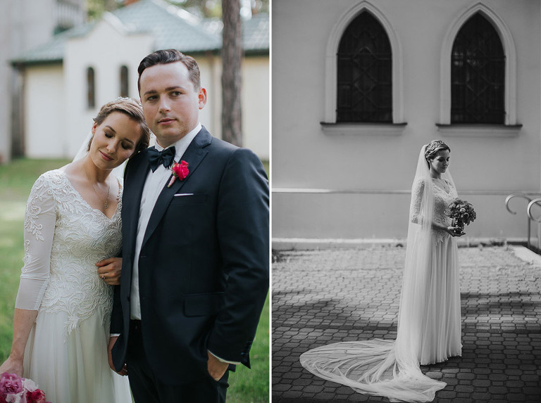 Portret Państwa młodych przed kościołem 