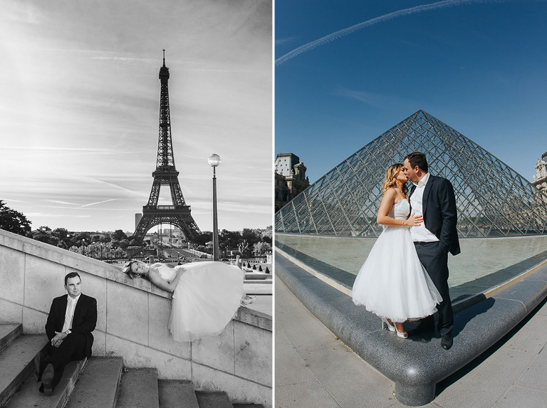 sesja ślubna na tle wiezy Eiffla