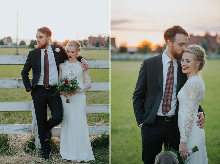 sesja slubna w dniu ślubu przy zachodzie słońca