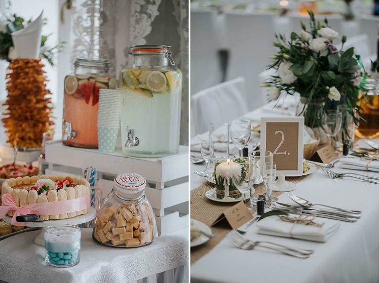 boho dekoracja ślubna kącik słodkości