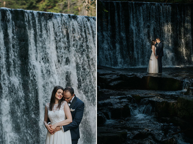 para ślubna na tle wodospadu 