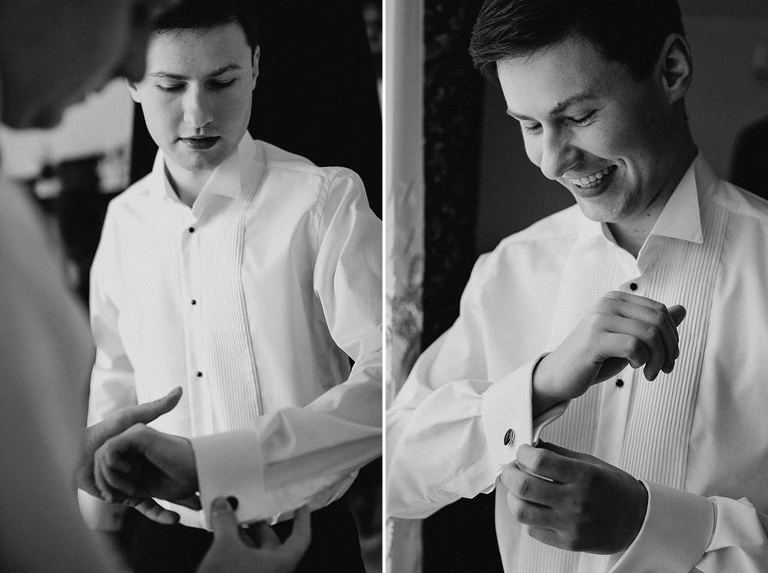 przygotowania do ślubu pan młody zapina spinki od koszuli 