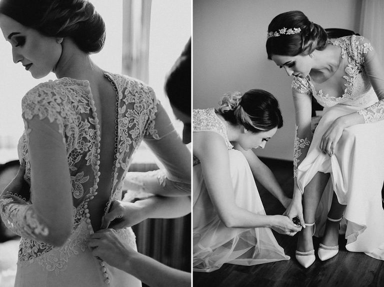 przygotowania do ślubu panny młodej zapinanie butów 