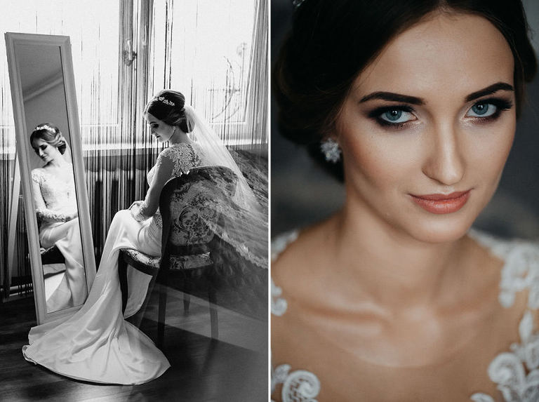 portret panny młodej w dniu zimowego ślubu 