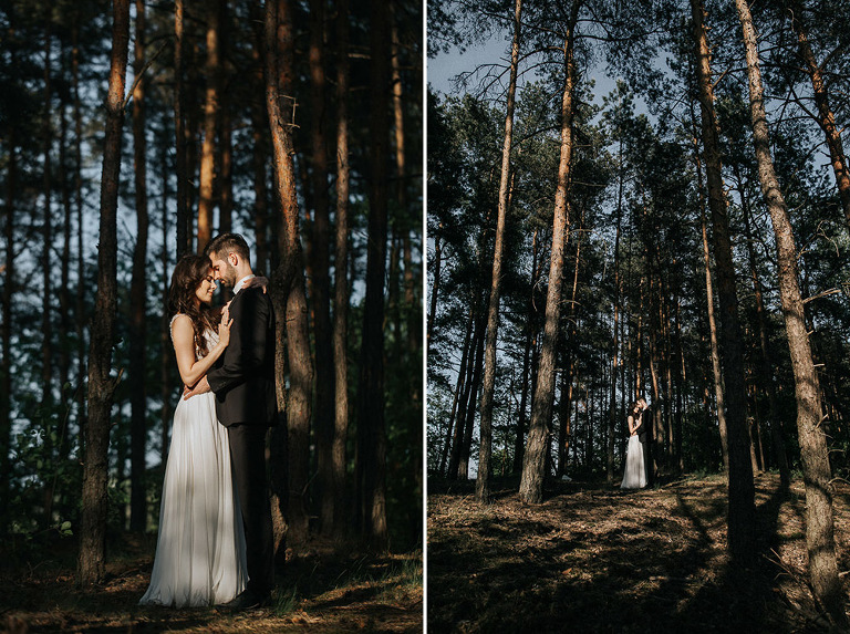 przytulona para w lesie podczas sesji ślubnej