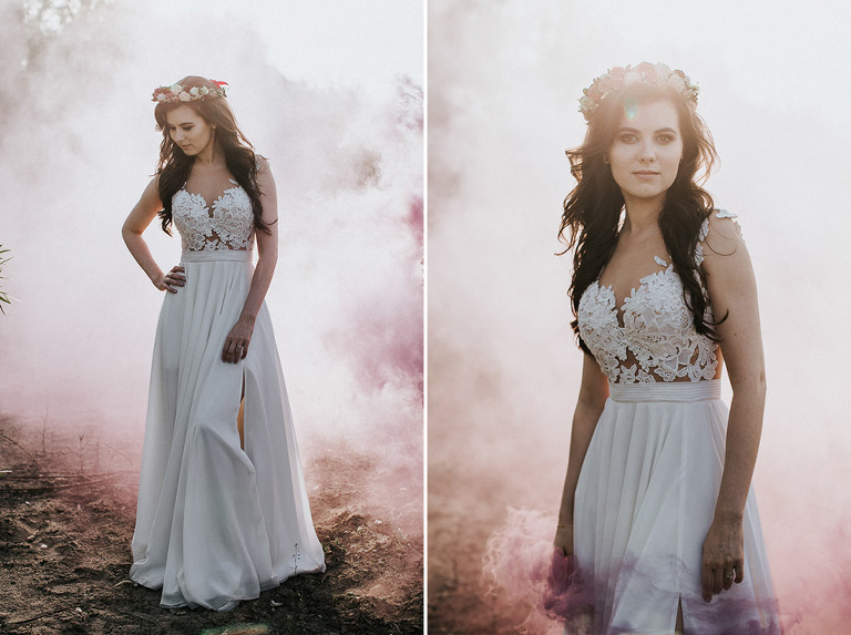 portret pani młodej z kolorowym dymem 