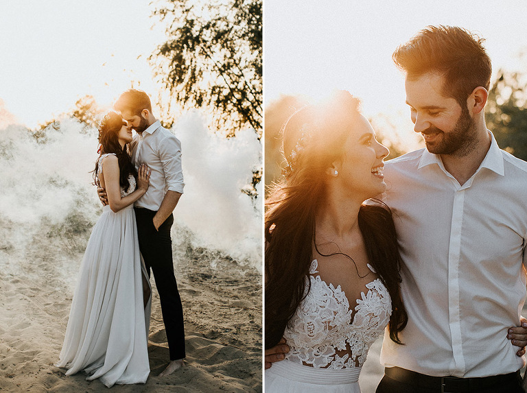 zdjęcia ślubne z kolorowym dymem 