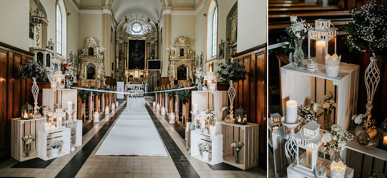 dekoracje w kościele przed ślubem 