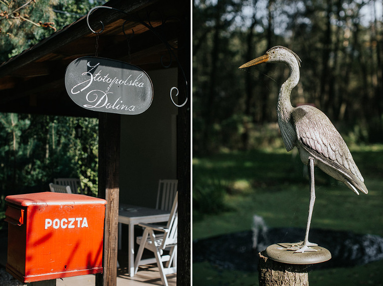 skrzynka pocztowa i bocian na weselu w Złotopolskiej dolinie 