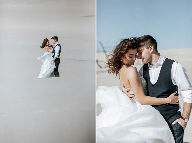 przytulona para podczas sesja ślubna ruchome piaski 