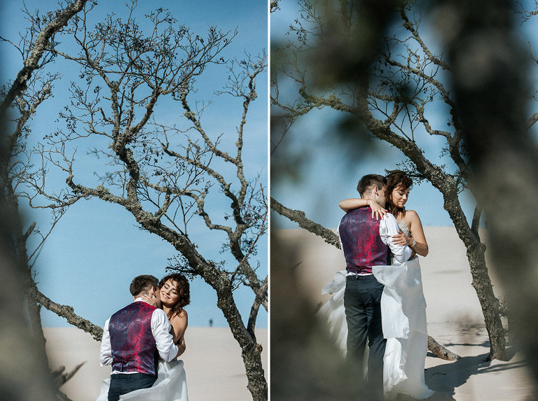 sesja ślubna w martwym lesie łeba para wśród lasu