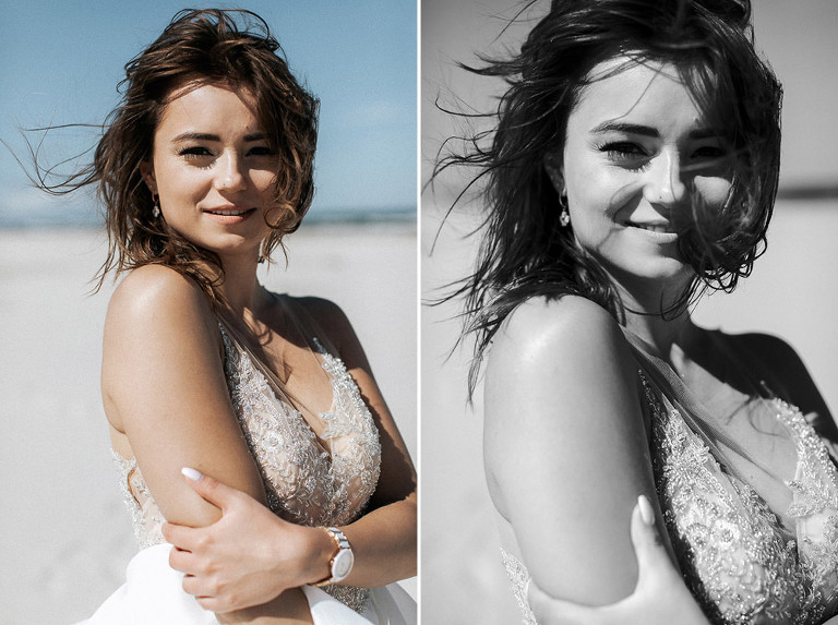 portret pani młodej na tle morza