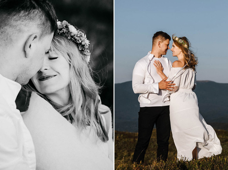 portret zakochanych na tle nieba