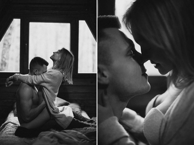 namiętna para w intymnej sesji narzeczeńskiej 