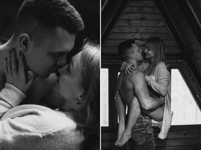 całujaca sie para podczas zmysłowej sesji zdjęciowej