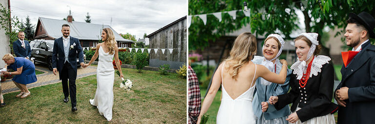 radosna panna młoda wita sie ze swoimi znajomymi 