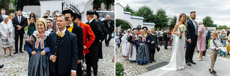 Goście w ludowych strojach na weselu 