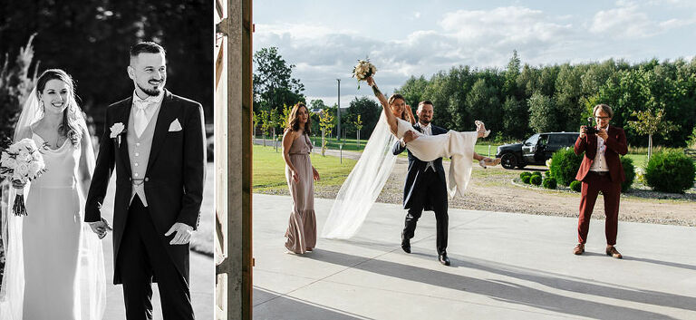 pan młody wnosi swoją żonę na wesele Majatek Howieny 