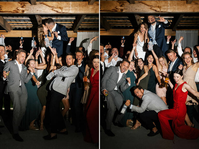 szalone zdjęcie grupowe na weselu Majatek Howiny 